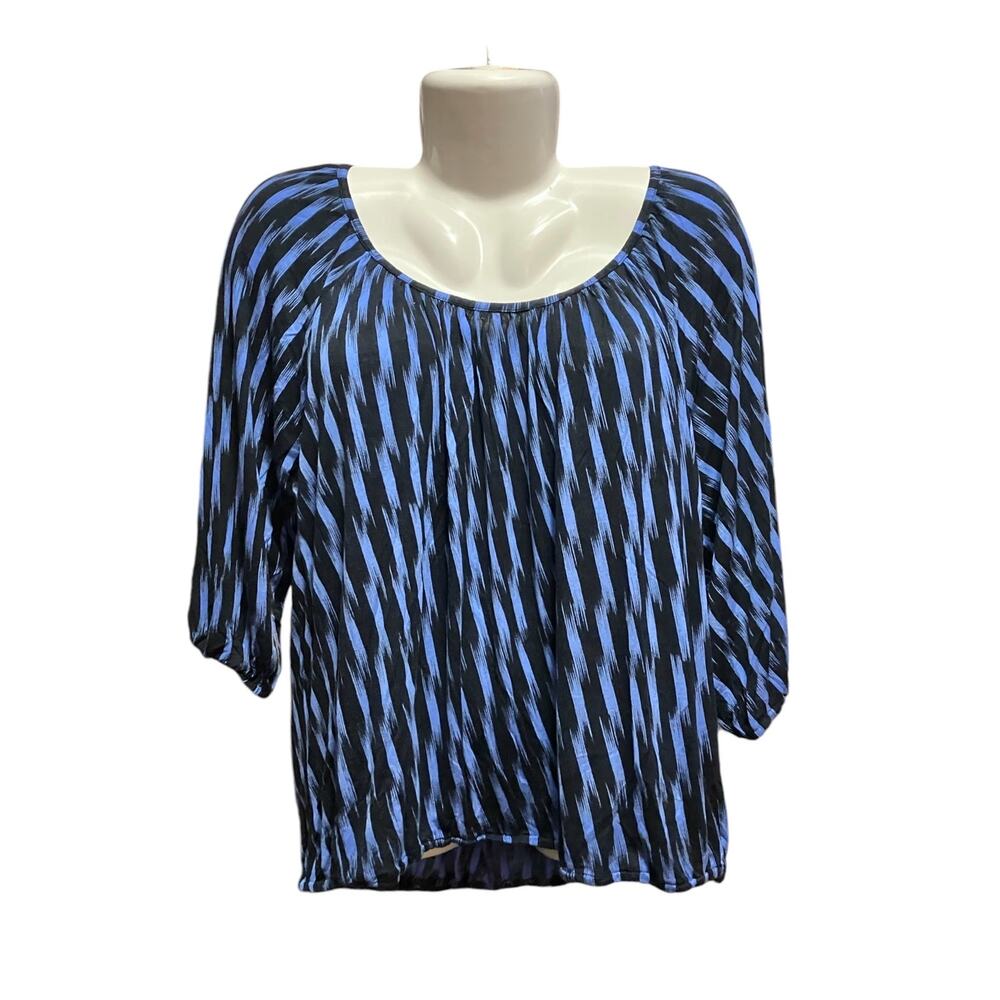 Michael Kors Women's Blue/Black Print Elbow Sleeves Peasant Top | Size Large - Picture 3 of 10